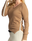 Hannah Childs 'Angelina Stripe' V-Neck Sweater in Oatmeal/Biscotti