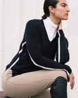 Hannah Childs 'Angelina Stripe' V-Neck Sweater in Midnight/White - Women's Medium