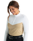 Hannah Childs 'Clarissa' Mesh Long Sleeve Zip Top in Latte