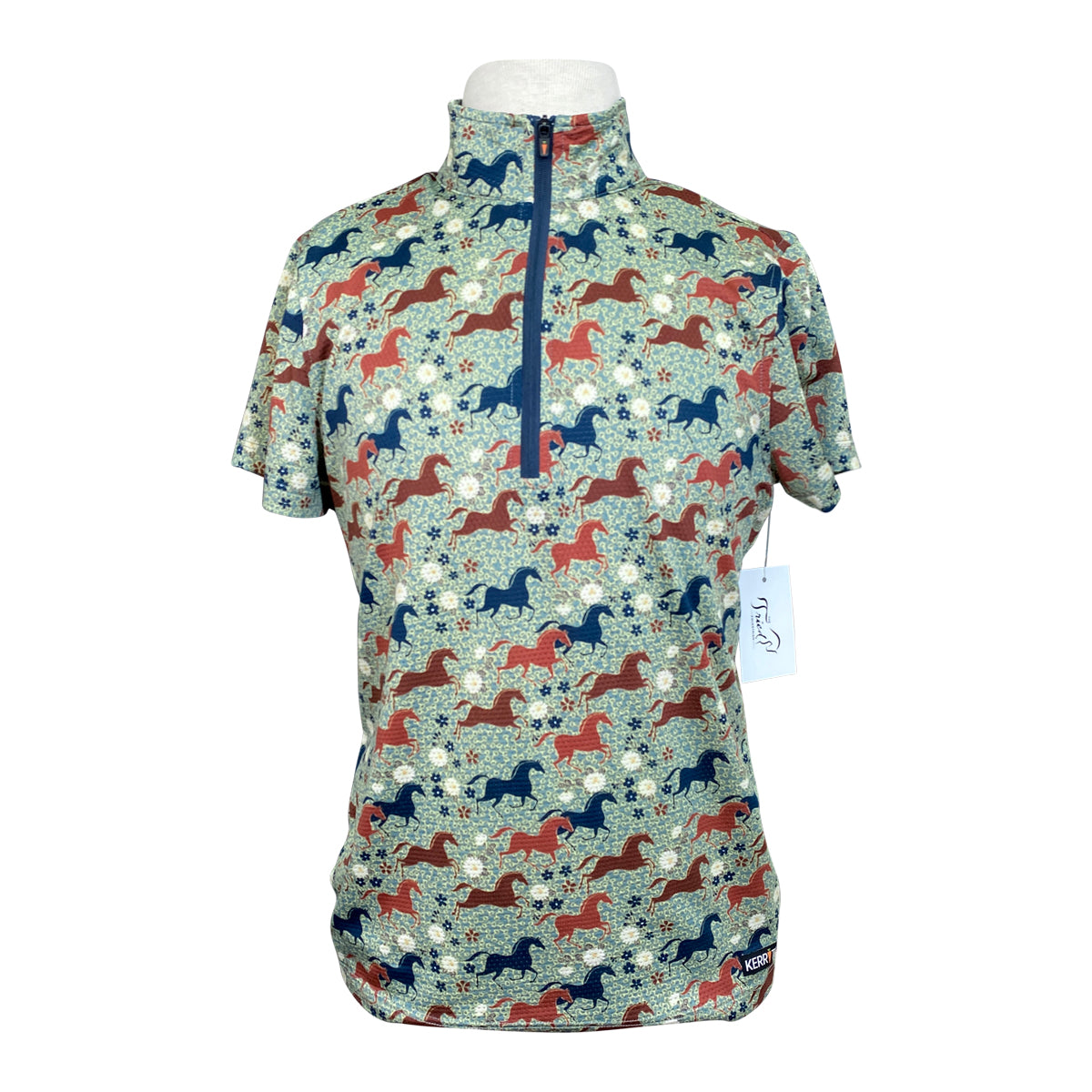 Kerrits 'Aire Ice Fil' Shirt in Green w/Floral Horses