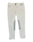 White riding pants with gray patches on a white background
