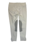 White equestrian pants with gray patches on a white background