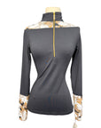 Novella Equestrian 'The Diva' Long Sleeve Shirt in Black/Beige Floral - Women's Medium