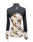 Novella Equestrian 'The Diva' Long Sleeve Shirt in Black/Beige Floral - Women's Medium