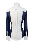 Back of Dover Saddlery Long Sleeve Show Shirt in White/Navy - Women's Medium