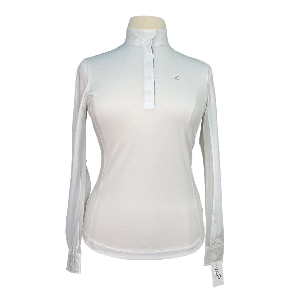 Horze Blaire Long-Sleeved Functional Competition Shirt in White/Striped Collar