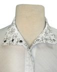 Collar detail of Kerrits Kids 'Encore' Short Sleeve Show Shirt in White/Bit of Luck - Children's Small