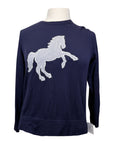 Ann Taylor Crew Neck Sweater in Navy/Silver Horse