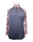 Kastel 1/4 Zip Raglan Long Sleeve in Grey/Pink Paisley
