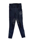 Free Ride Equestrian Kids' 'Lux' Knee Patch Tights in Navy