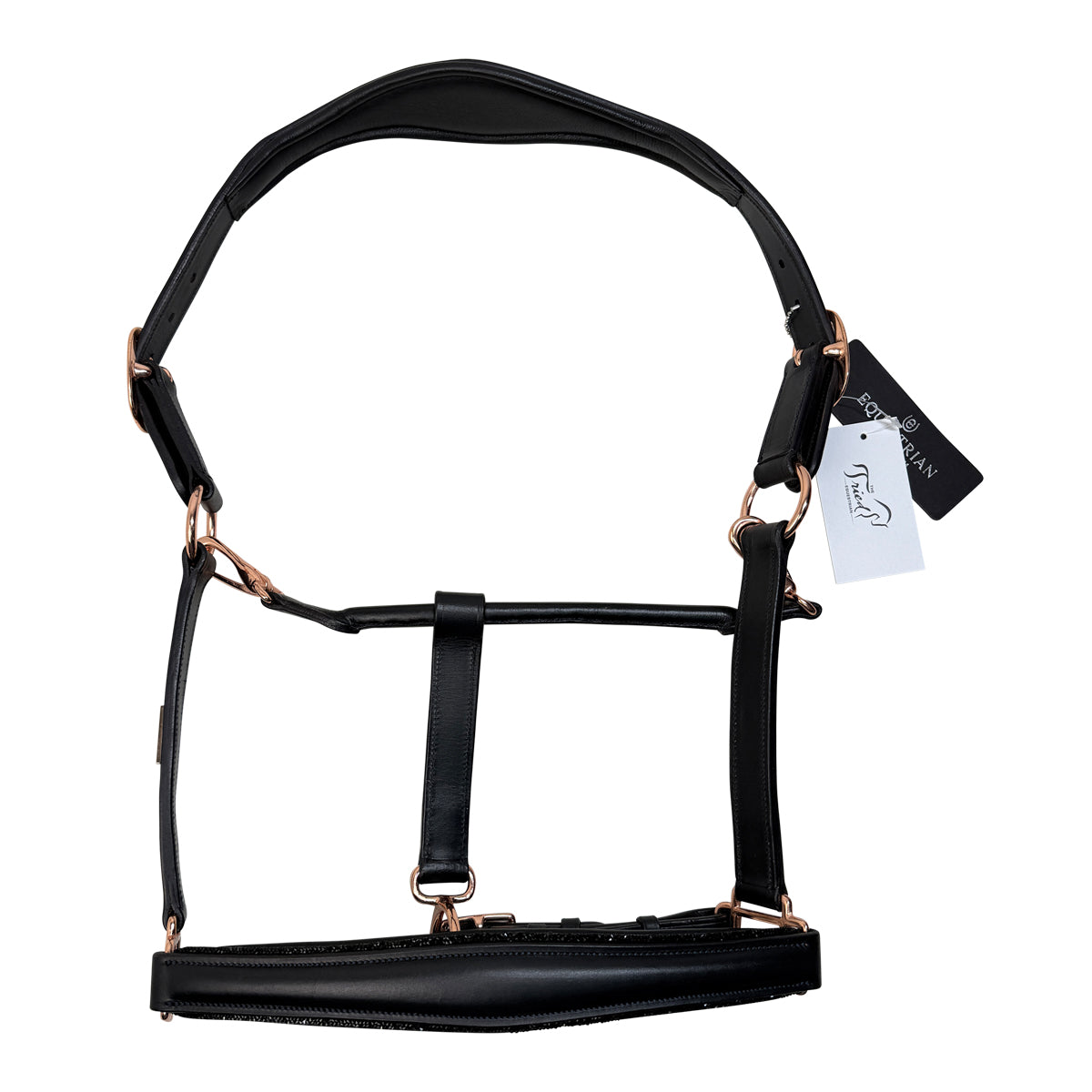 Equestrian Stockholm Glimmer Anatomic Leather Halter in Black/Rose Gold