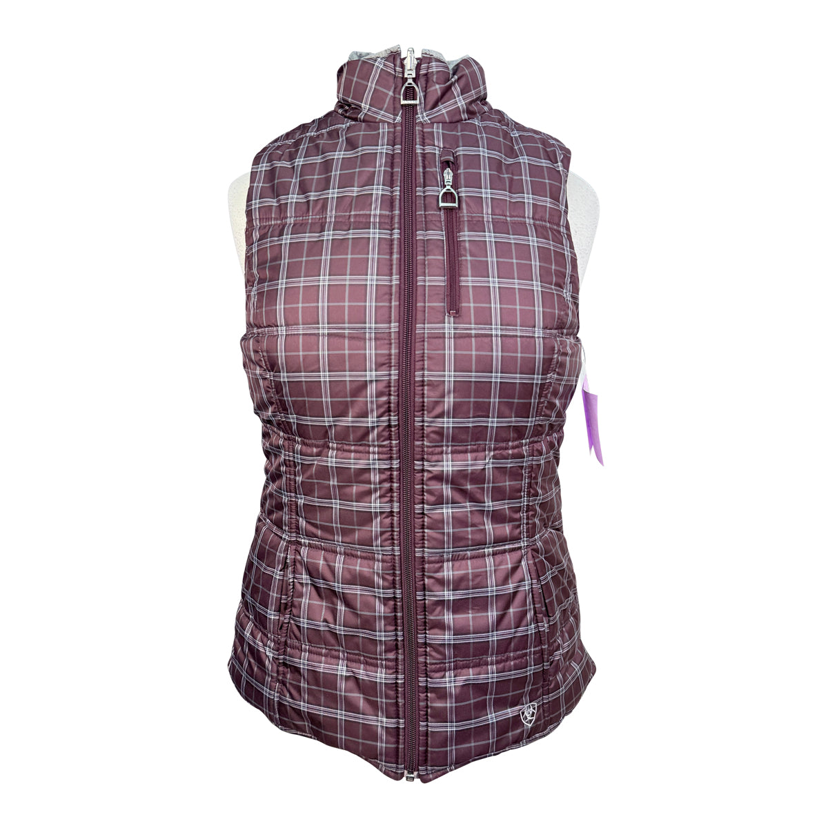 Ariat Reversible Puffer Vest  in Purple Plaid/Grey