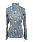 Front of Dover Saddlery 'Libby' LuxTech Long Sleeve Shirt in Ensign Blue Paisley - Women's XL