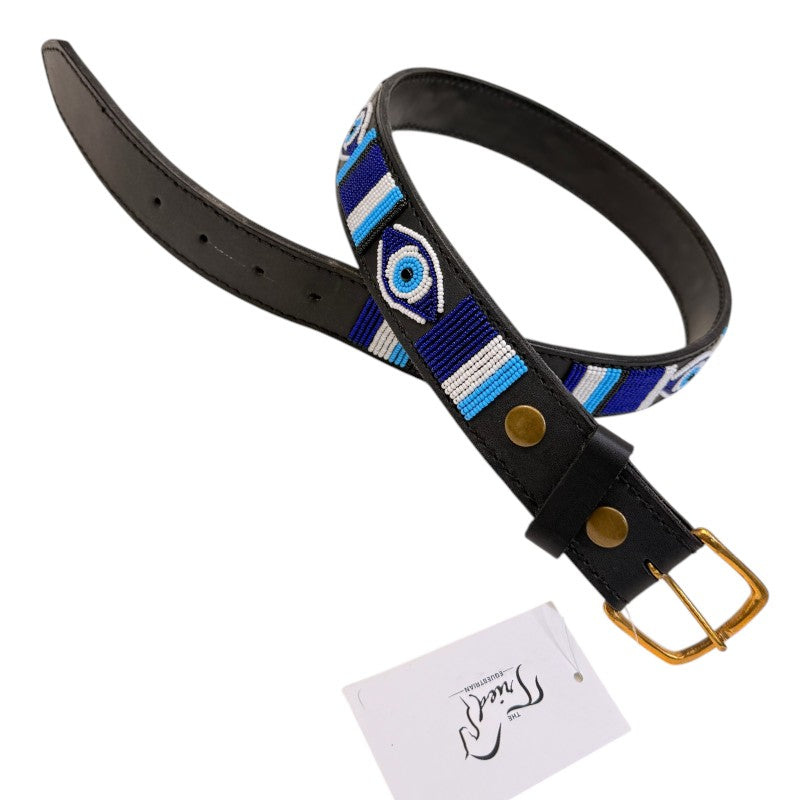 Beaded Leather Belt w/ Gold Buckle in Evil Eye - Women display picture 1