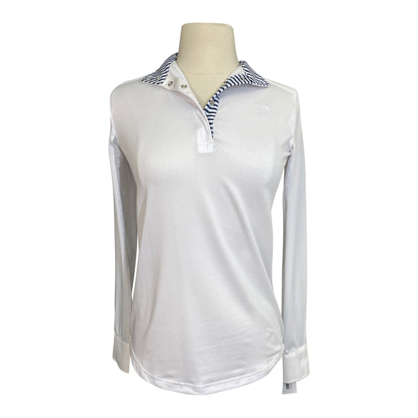 Hadley Performance Cooling Show Shirt in White/Nautical Stripes - Women's XS