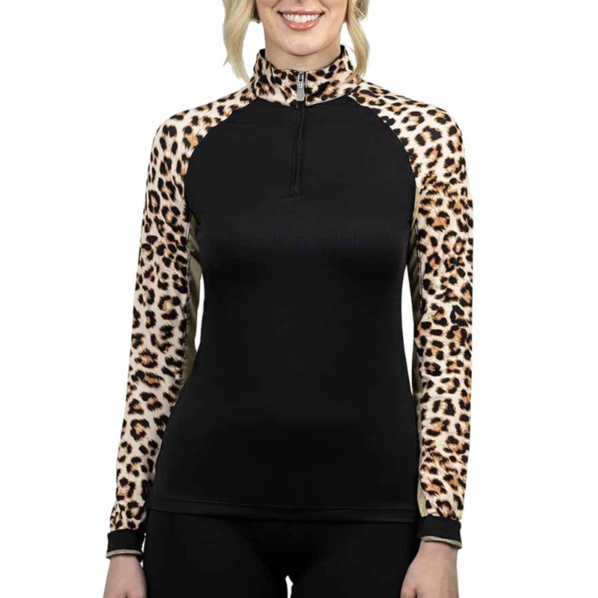 Kastel Long Sleeve 1/4 Zip Raglan Shirt in Animal Print/Black