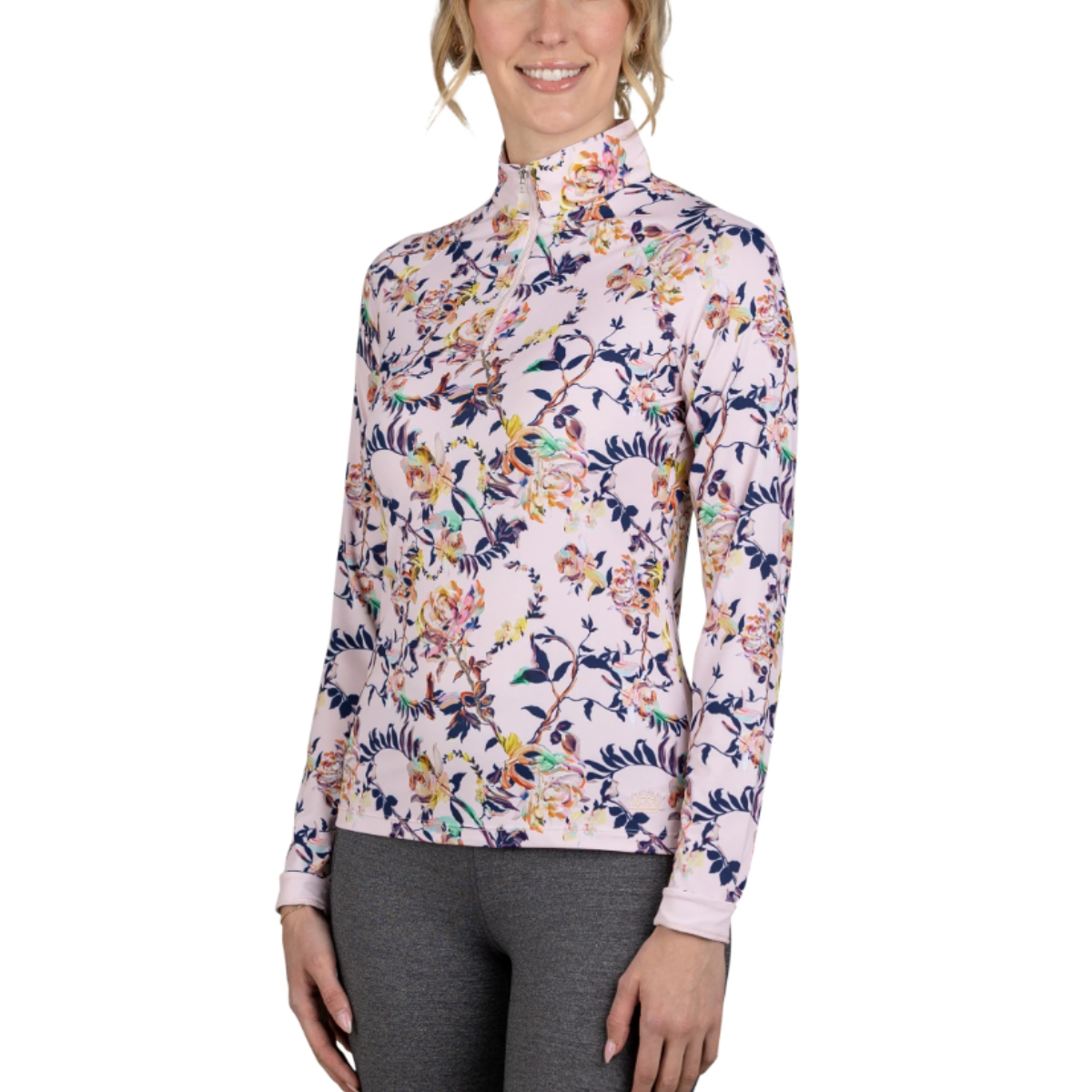 Kastel Long Sleeve 1/4 Zip Shirt in Paintbrush Florals 