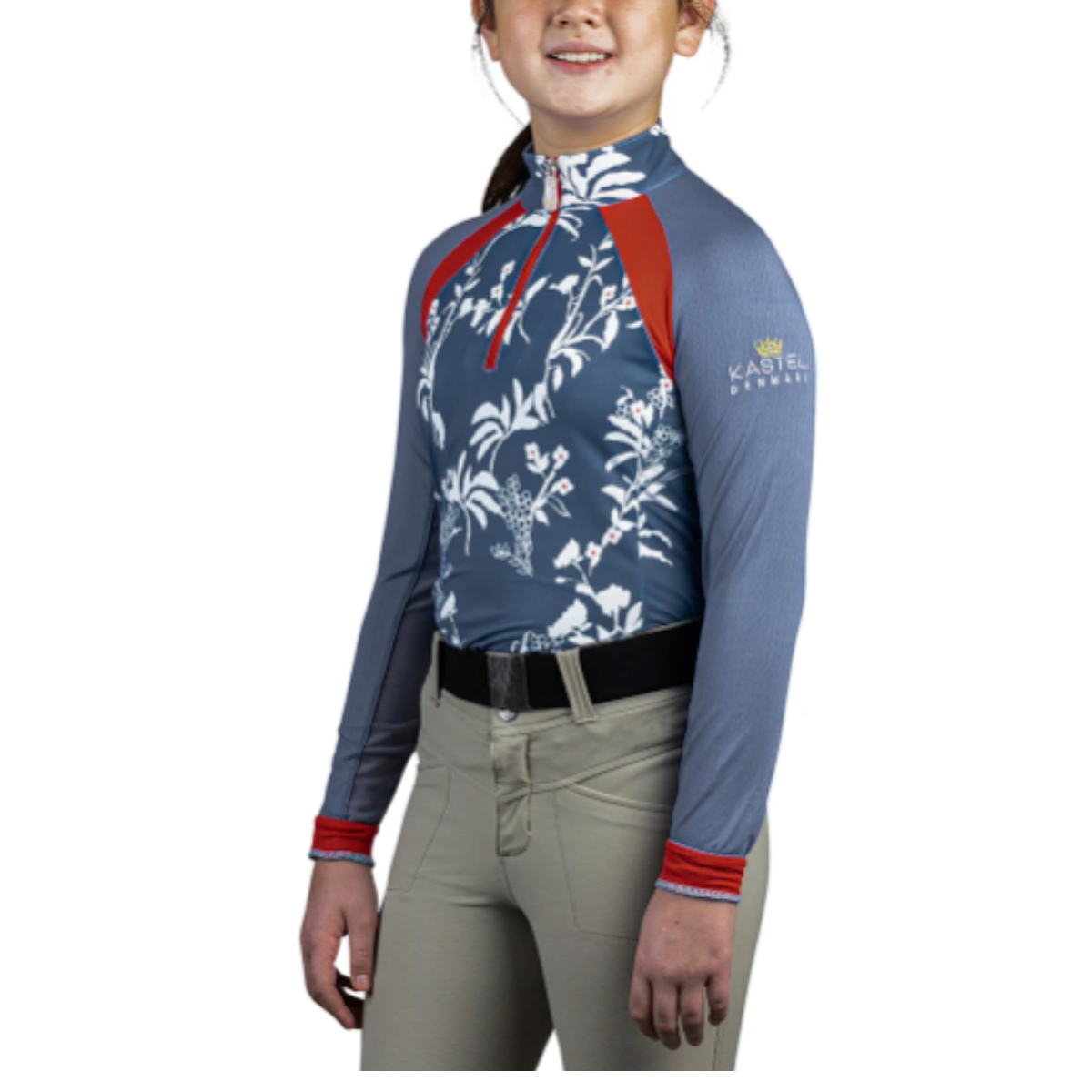 Kastel Raglan Long Sleeve in Denim Florals/Red