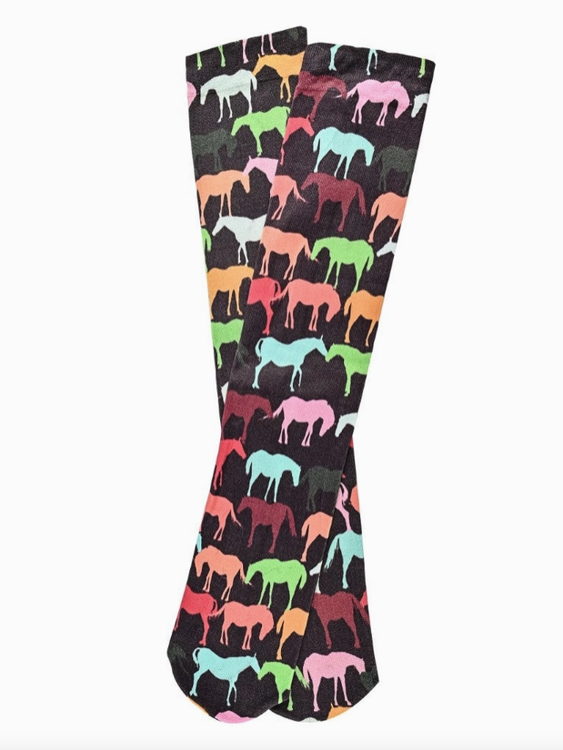 AWST INT'L Colorful Horse Socks in Brown/Rainbow - Women's One Size