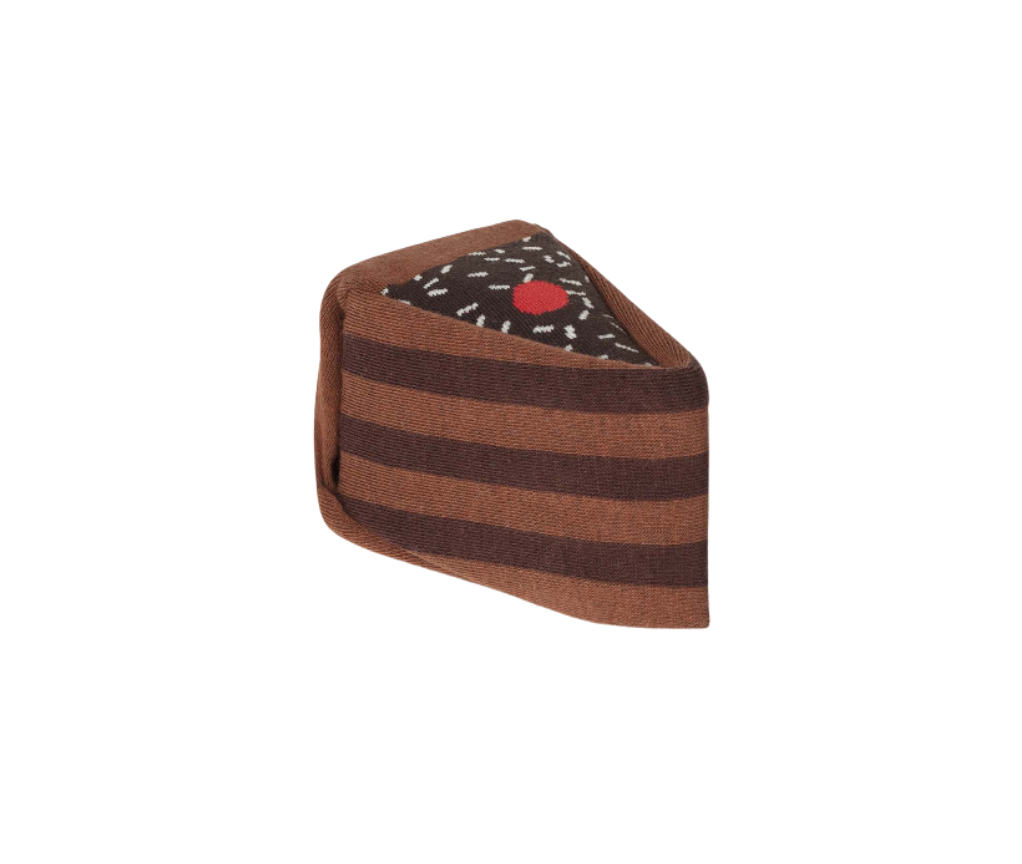 Brown socks folded into the shape of a cake