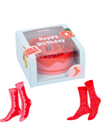 Eat My Socks Happy Birthday Crew Socks in Red & Pink