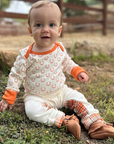 Mini Britches Long Sleeve Onesie in Orange Horse Shoe