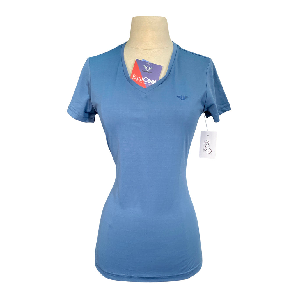 Front of TuffRider 'Taylor' EquiCool Short Sleeve V-Neck Tee in Ensign Blue - Women's XS
