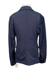 Navy blue jacket on a mannequin against a white background