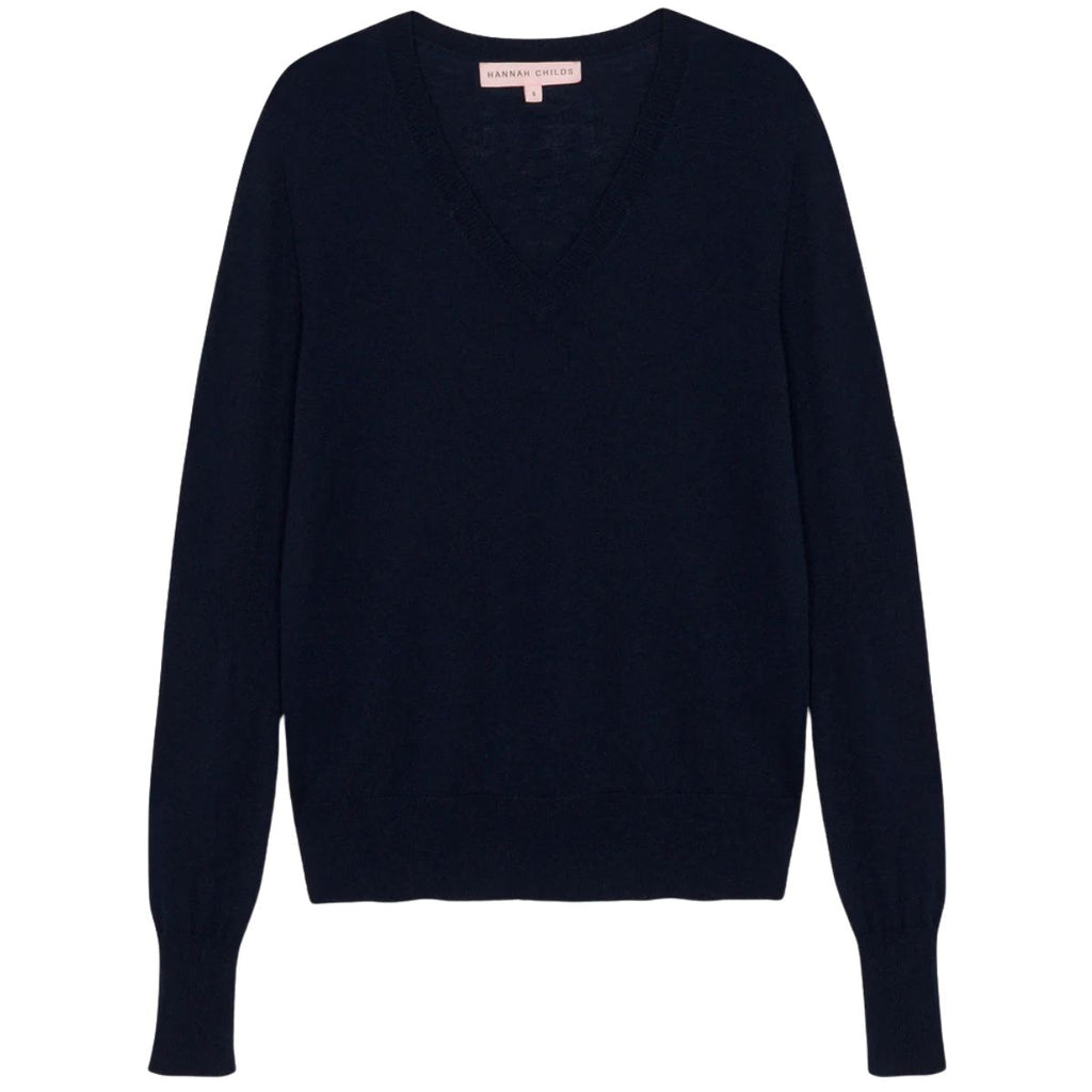 Hannah Childs 'Angelina Stripe' V-Neck Sweater in Midnight/White - Women's XS
