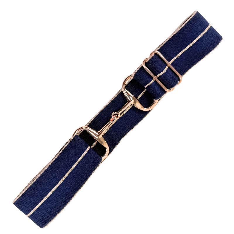 Ellany 1.5" Snaffle Belt in Navy/Rose Gold