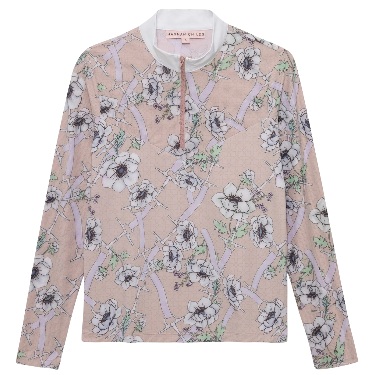 Hannah Childs 'Clarissa' Mesh Long Sleeve Zip Top in Anemone Floral