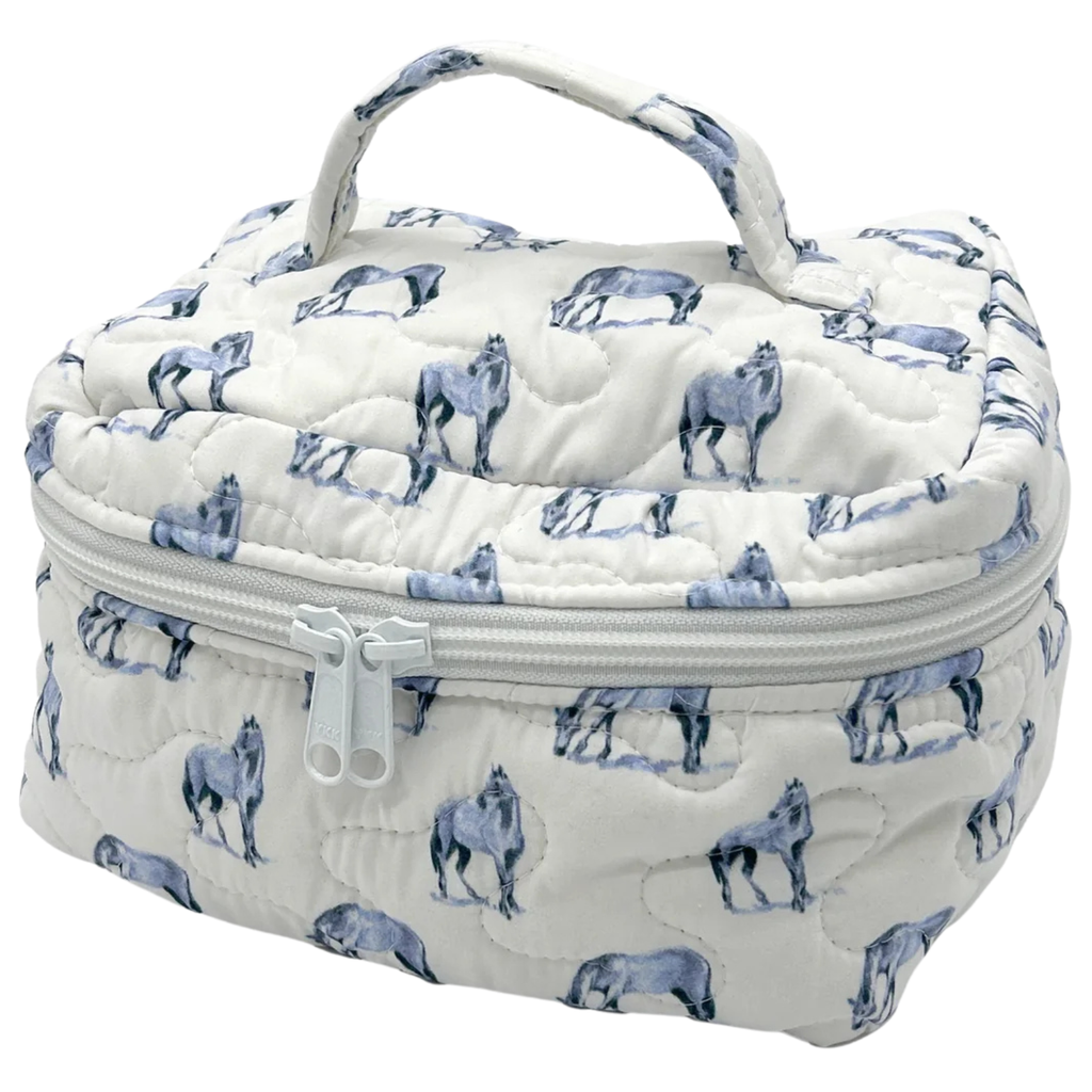 Ida Mae Quilted Travel Case in Horse Icon Blue