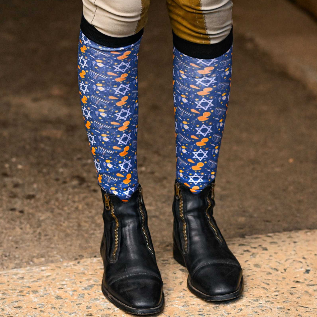 Dreamers &amp;amp; Schemers Boot Socks in Keep Calm &amp; Dreidel On 