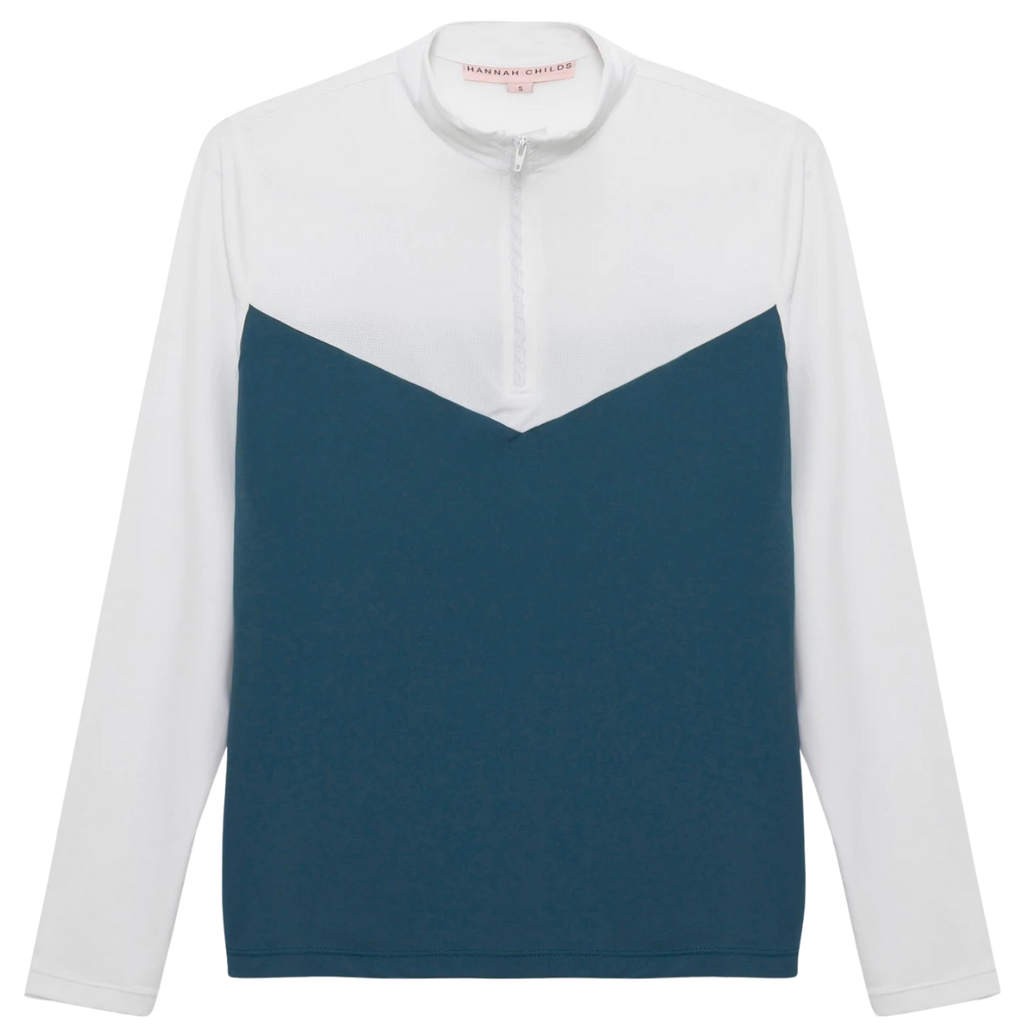 Hannah Childs 'Clarissa' Mesh Long Sleeve Zip Top in Deep Sea