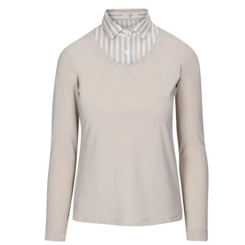 CALLIDAE The Practice Shirt in Sand/Ocean Stripe - Women's Medium