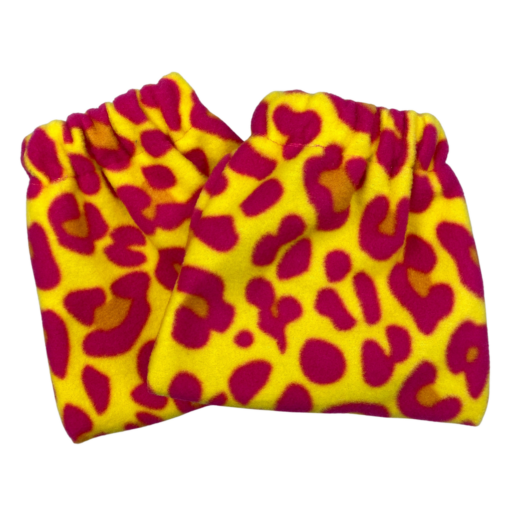 Fleece Stirrup Iron Covers  in Pink/Yellow Leopard - 7.5" x 8.5"