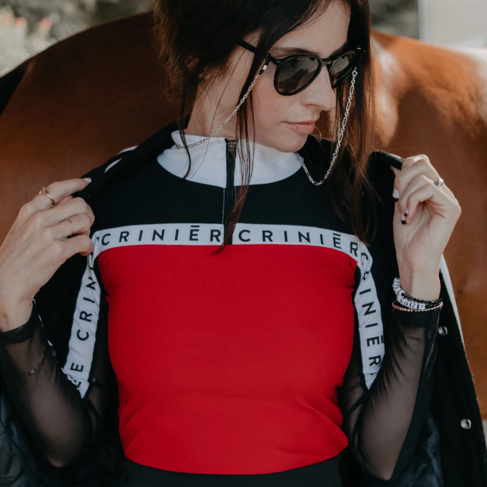 Criniēre 'Estella' Schooling Top in Black/Red - Women's Large