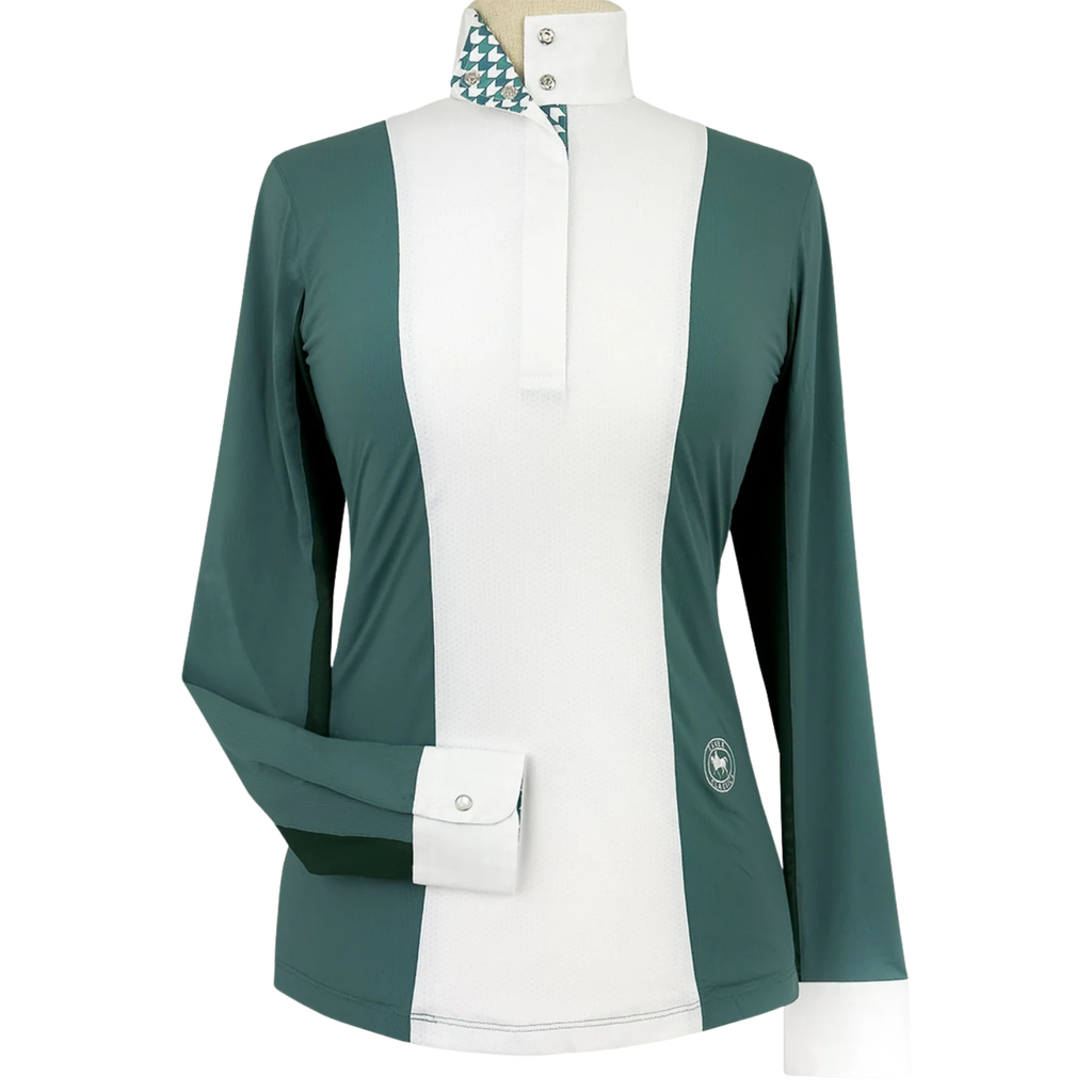 Essex Classics 'Luna II' Show Shirt in White/Teal Geometric