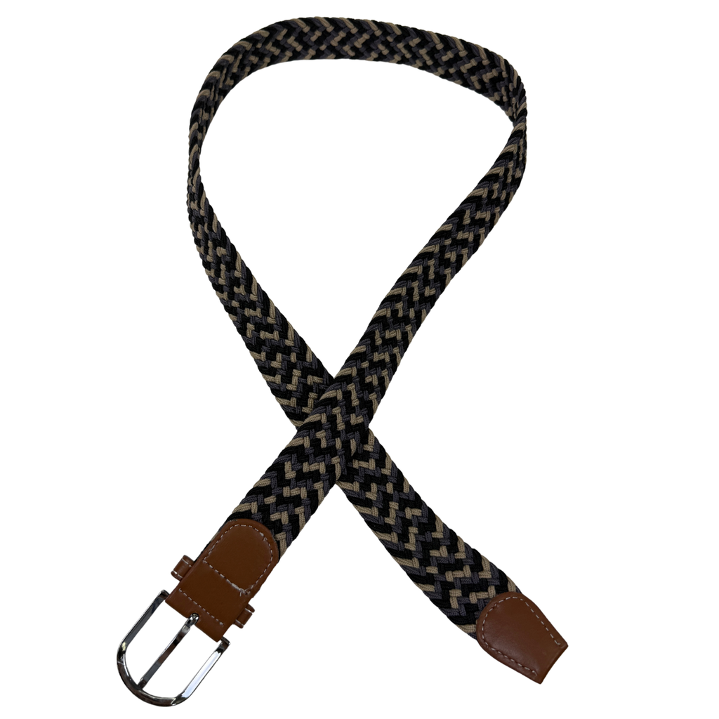 Braided Elastic Belt in Tan/Grey/Black