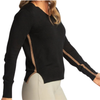 Hannah Childs 'Angelina Stripe' V-Neck Sweater in Black/Oatmeal