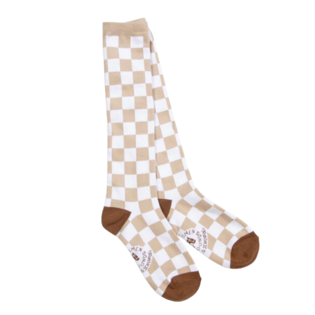 Huntsmen &amp; Hounds Check This Tall Socks in Cocoa/Bone