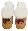 Grey Horse Faux Fur Suede Slippers in Chestnut/Natural 
