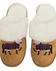 Grey Horse Faux Fur Suede Slippers in Chestnut/Natural