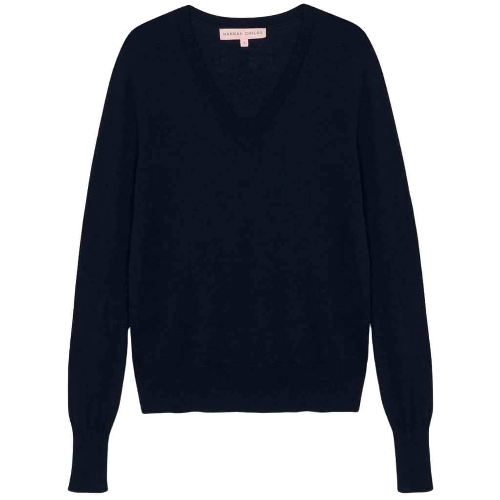 Hannah Childs 'Angelina Stripe' V-Neck Sweater in Midnight/White - Women's XL