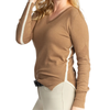 Hannah Childs 'Angelina Stripe' V-Neck Sweater in Oatmeal/Biscotti