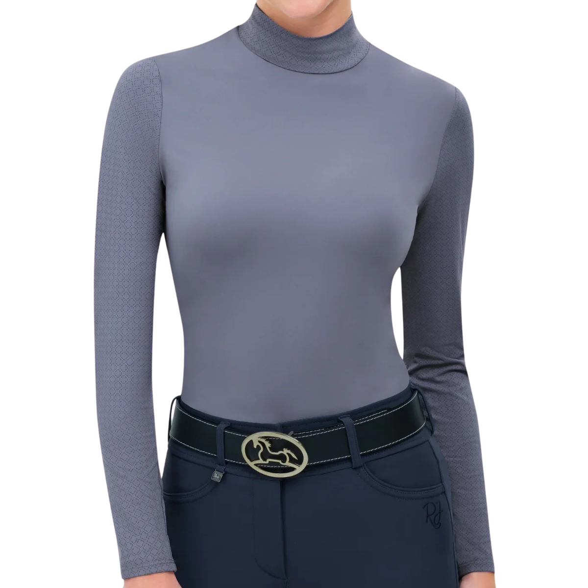RJ Classics 'Jemma' Mock Neck Shirt in Blue Granite 
