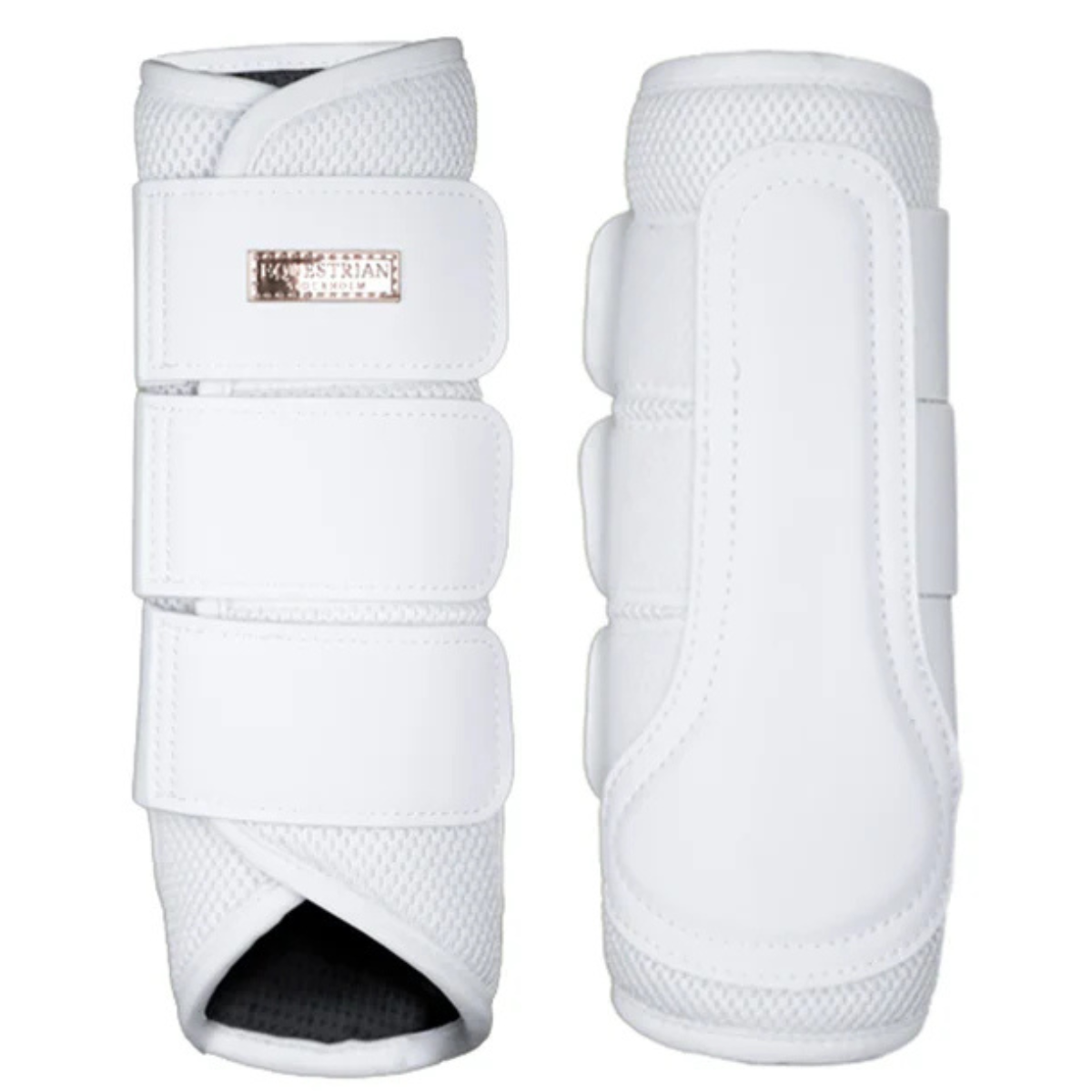 Equestrian Stockholm Mesh Brushing Boots in White &amp; Rose Gold