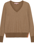 Hannah Childs 'Angelina ﻿Herringbone' V-Neck Sweater in Oatmeal 