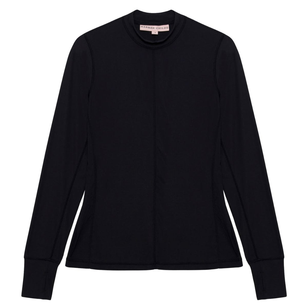 Hannah Child's 'Cameron' Rib Mock Neck Shirt in Pitch Black - Women's Medium