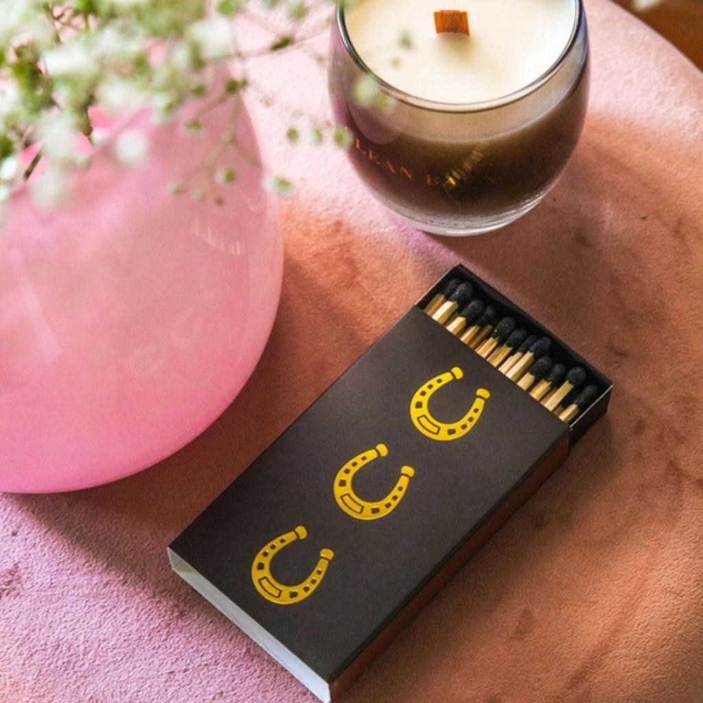 Stable Style Oversized Horseshoe Matches in Black/Gold Foil